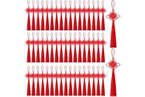Tatuo 100 Pcs Chinese Knots with Tassels Chinese New Year Decorations 2025 Year of The Snake Handmade Knotting Cord Red Chinese Knot with Satin Silk for Lunar New Year Gift Spring Festival Decoration