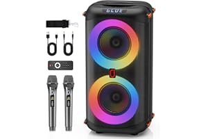 JOKMIC Karaoke Machine with 2 Wireless Microphones, Portable Bluetooth Karaoke Speaker for Adults, Big Party PA System with Dicso Lights & Dual 6.5" Stage Subwoofers for Home Outdoor, Ideal Gifts for All