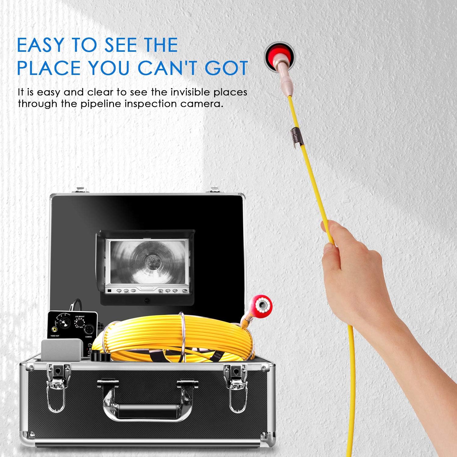 Pipe Inspection Camera,IHBUDS Pipeline Drain Industrial Endoscope, 30M/100ft IP68 Waterproof Snake Video System with 7 Inch LCD Monitor 1000TVL Sony CCD DVR Recorder Sewer Camera(8GB SD Card Included): Car Electronics