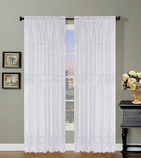 Victorian Drapes Embroidered Curtain With Attached Valance 2