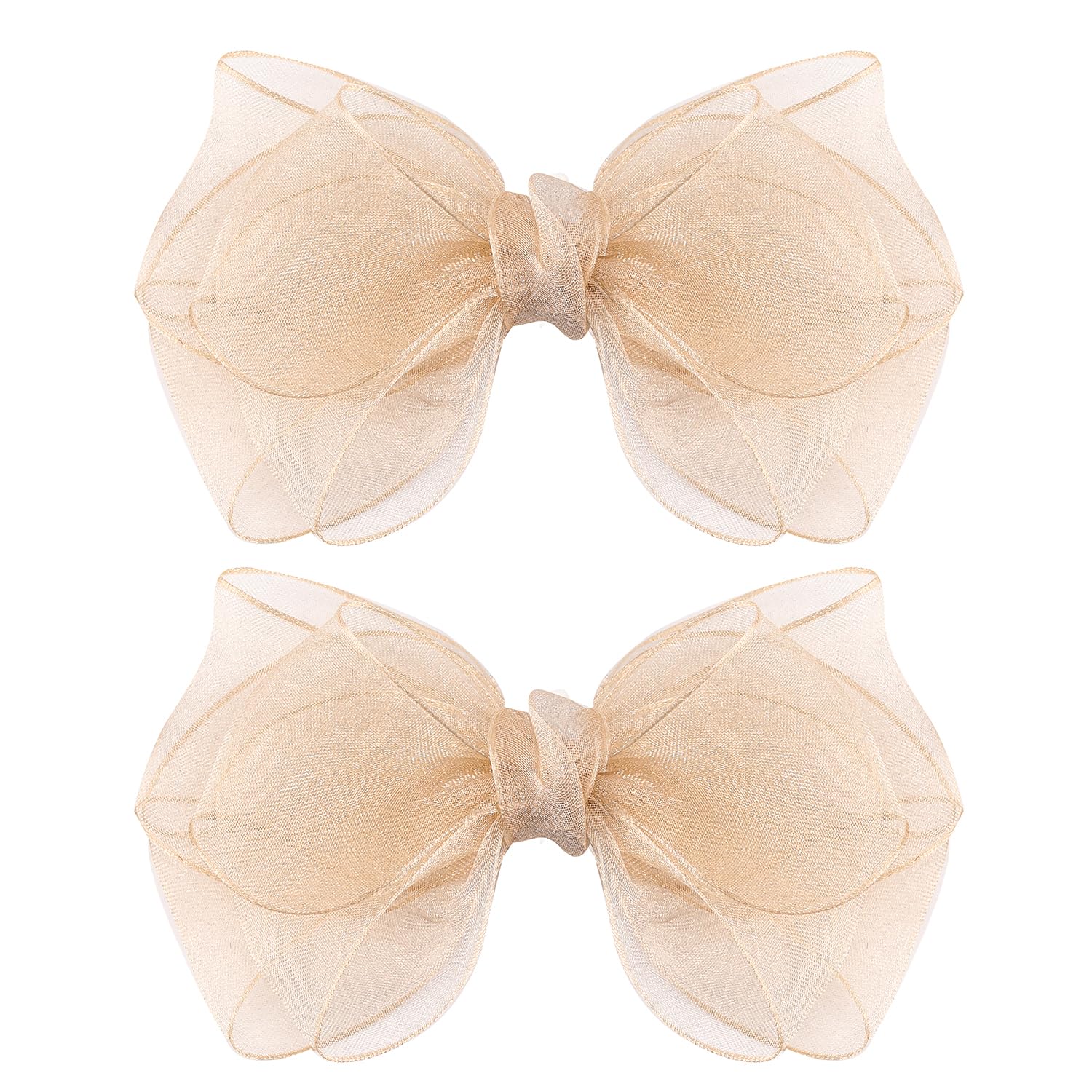 Photo 1 of 5.5-Inch Organza Double Hair Bows Alligator Clips Hair Accessories for Girls Toddler Kids Children Teens -Champagne Gold