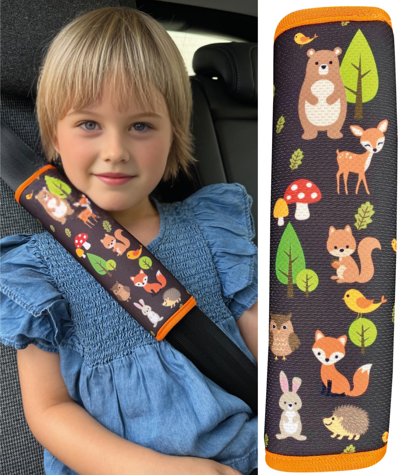 HECKBO 1x Kids Car Seat Belt Pads Seat Belt Protectors - Forest Animals - Seat Belt Pads for Kids and Babies- Ideal for Any Seat Belt Car Booster Seat Kids Bicycle