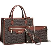MKP Tote Bag for Women Medium Signature Monogram Satchel Handbags Purses Top Handle Shoulder Bags Wristlet Wallet Set 2pcs