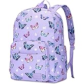 VASCHY School Backpacks, Lightweight Bookbag Schoolbag for Kid Girls Casual Basic Simple Daypack for Teen Girls Butterfly