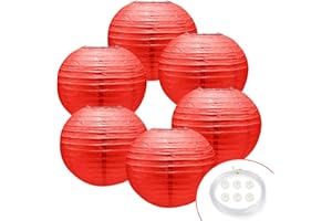 GAILROSO 6Pcs Red Paper Lanterns,12Inch Chinese/Japanese Paper Lanterns Decorations with Hooks and String,Red Round Hanging Paper Lanterns for Birthday,Wedding,Christmas Party,New Year（Red,12Inch）