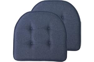 Sweet Home Collection Chair Cushion Memory Foam Pads Tufted Slip Non Skid Rubber Back U-Shaped 17" x 16" Seat Cover, 2 Count (Pack of 1), Denim Blue