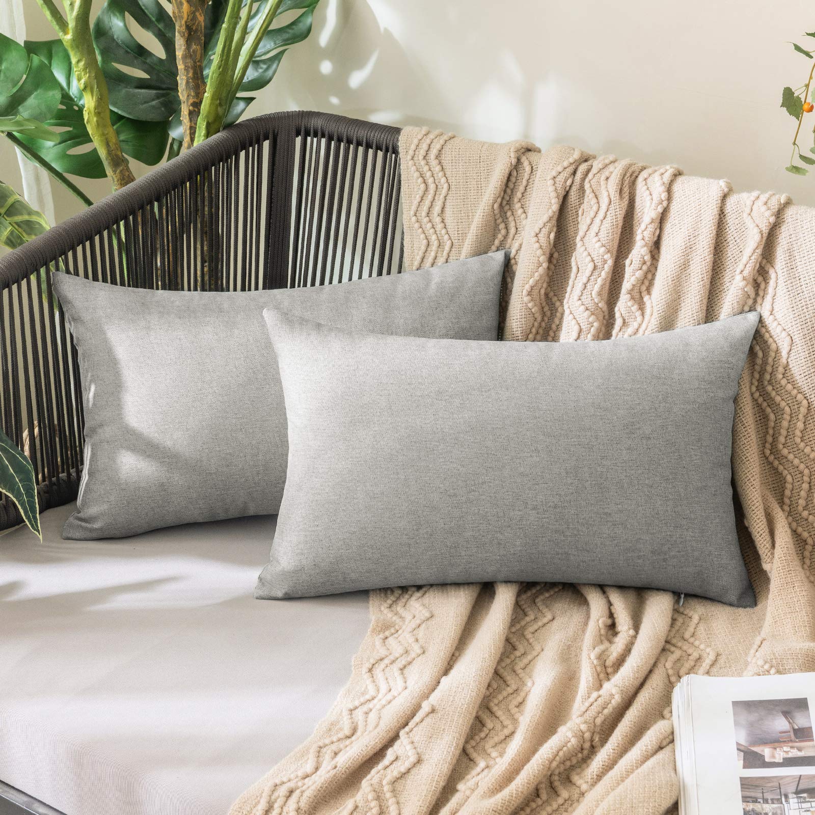 MIULEE Waterproof Outdoor Cushion Covers 12x20 Inches Set of 2 Water Resistant Decorative Throw Pillow Covers Outside for Garden Furniture Patio Couch Sofa Bed Linen Balcony, 30x50cm Grey-White