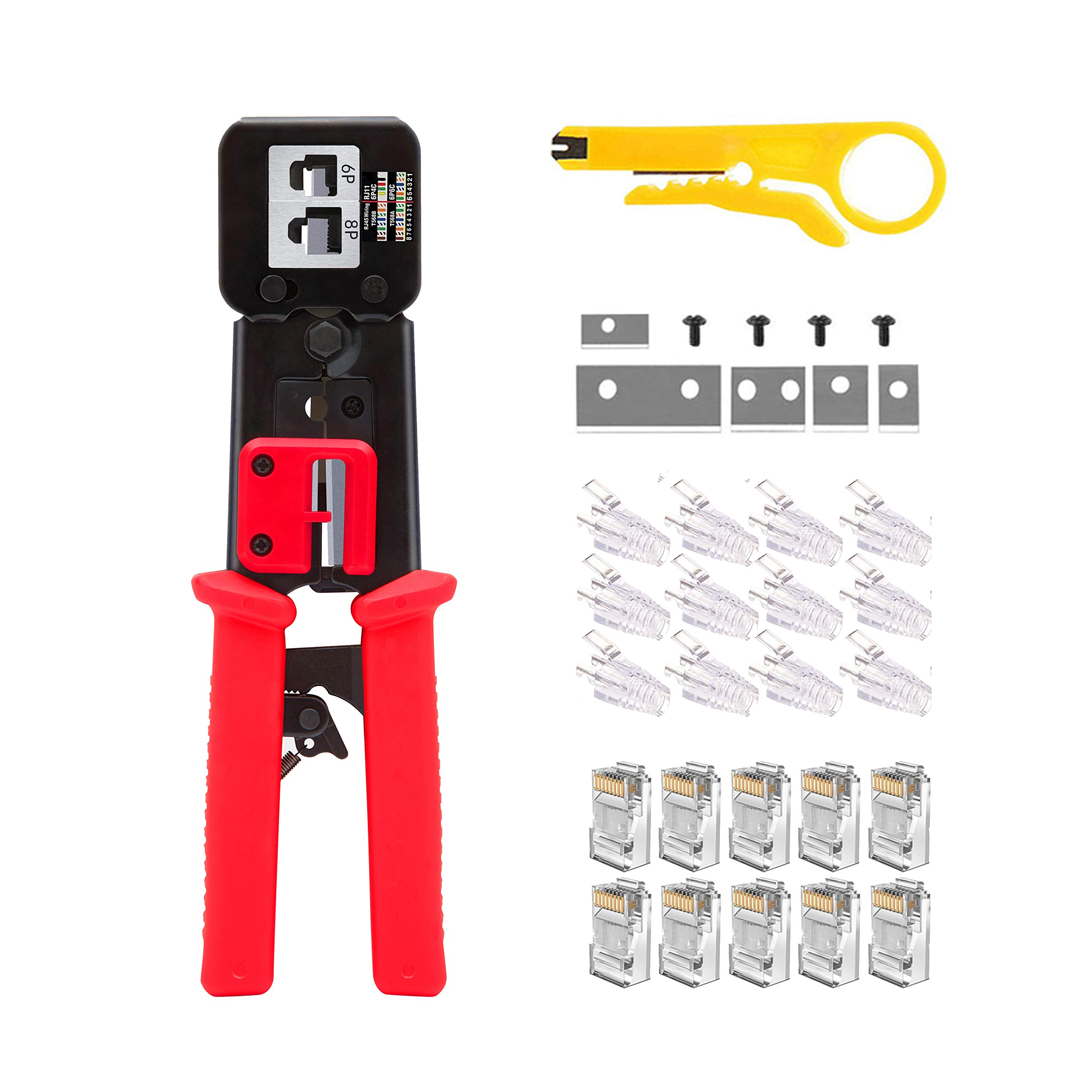 MAYLINE RJ45 Cat5 Cat5e Cat6 Crimp Tool Kit Pass Through Crimping, Ethernet Crimper Network Tool for Pass Through and Legacy Connector(Rose Red)