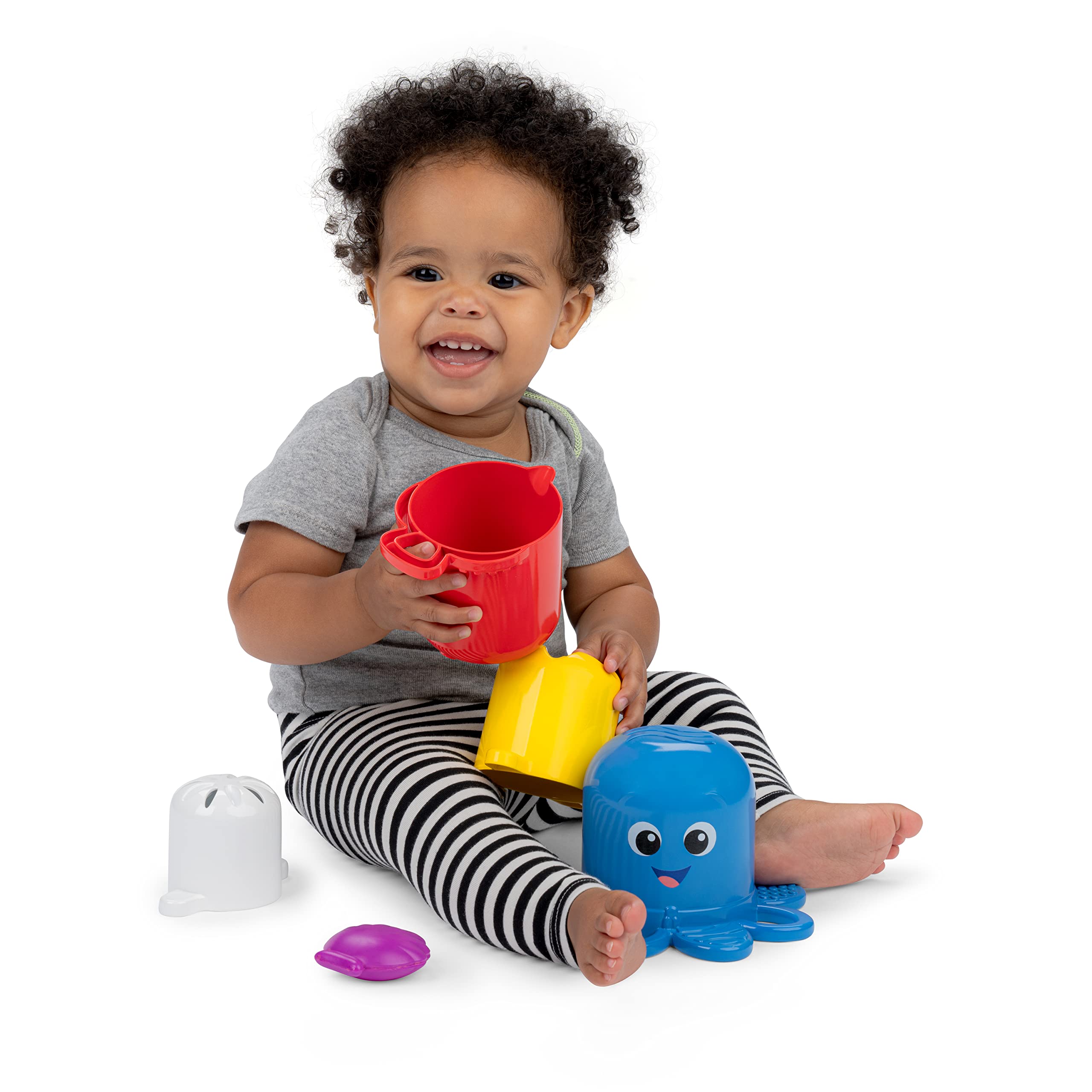 Baby Einstein Ocean Explorers Opus’s Stack & Stream Sensory Stacking Cups, Baby and Toddler Bath Toy, Ages 3 Months and up