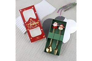 2 PCS Christmas Spoon Folk Cutlery, Golden Stainless Steel Dinner Folk Set with Cute Xmas as Coffee and Dessert Spoon, Spoons
