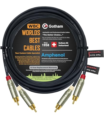 5 Foot RCA Cable Pair - WBC-PRO-LOCAP Low-Capacitance (14pF/ft) 22 AWG Ultra -Silent Audiophile & Professional-Grade Audio Interconnect Cable With Amphenol ACPR Gold RCA Plugs & Black Tweed Jacket - View #3