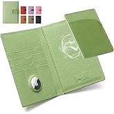 XquiziFit Passport Holder for Travel with Airtag Leather Passport Wallet for Women Men Slim RFID Blocking Passport Holder Airtag Slot Travel Essentials Passport Cover Case Green