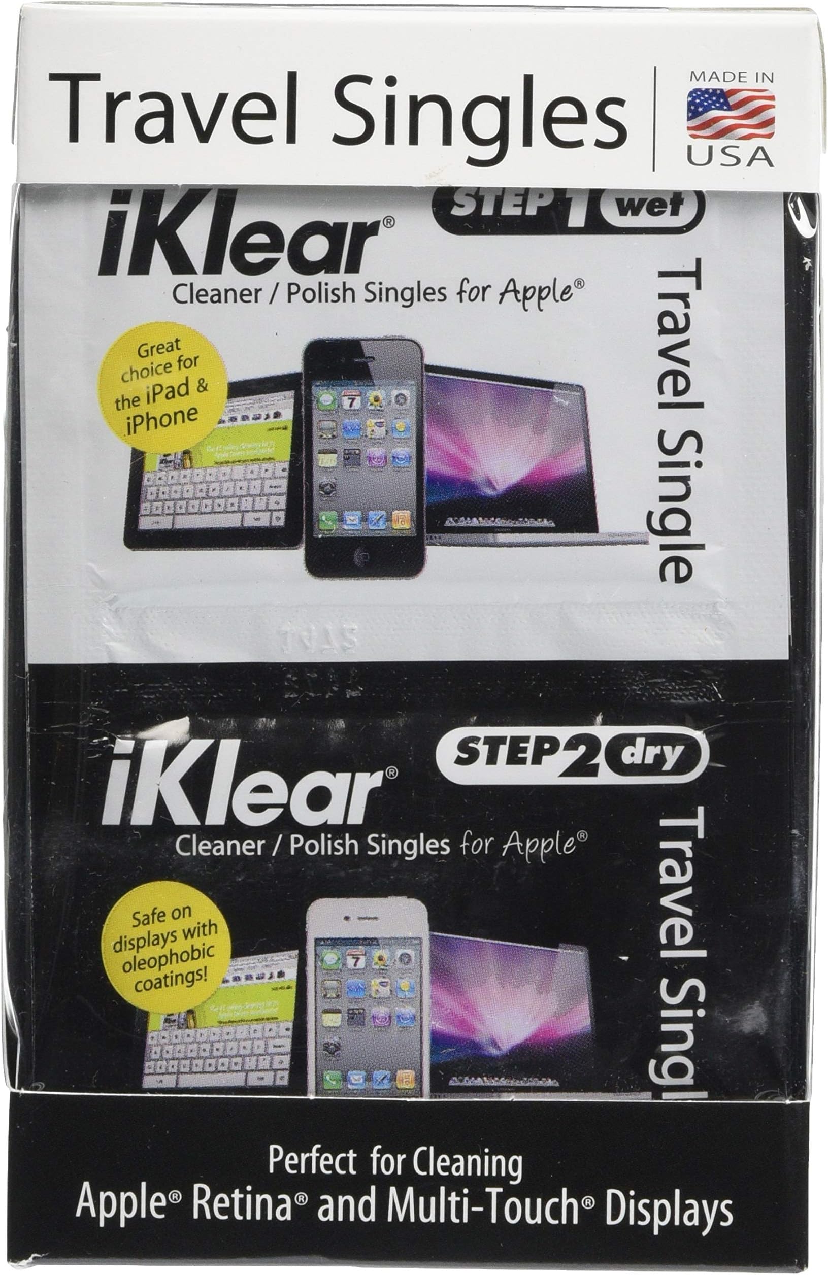 iKlear Travel Singles with Wet and Dry Wipes Plus Microfiber Cloth (iK-SP12)