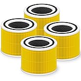 Core 300 Pet Care Replacement Filter for LEVOIT Core 300 Core 300-P Core 300S Vortex Air Air Purifier, 3-in-1 H13 Grade True HEPA High-Efficiency Activated Carbon, Core 300-RF-PA, 4 Pack, Yellow