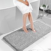 Yimobra Luxury Bathroom Rugs, Fluffy Bath Mats, Non Slip, Water Absorbent Microfiber, Machine Washable, Plush Runner Shower Rugs, Thick Matts for Bathroom Floor&Tub, 60"x 24", Light Gray and White