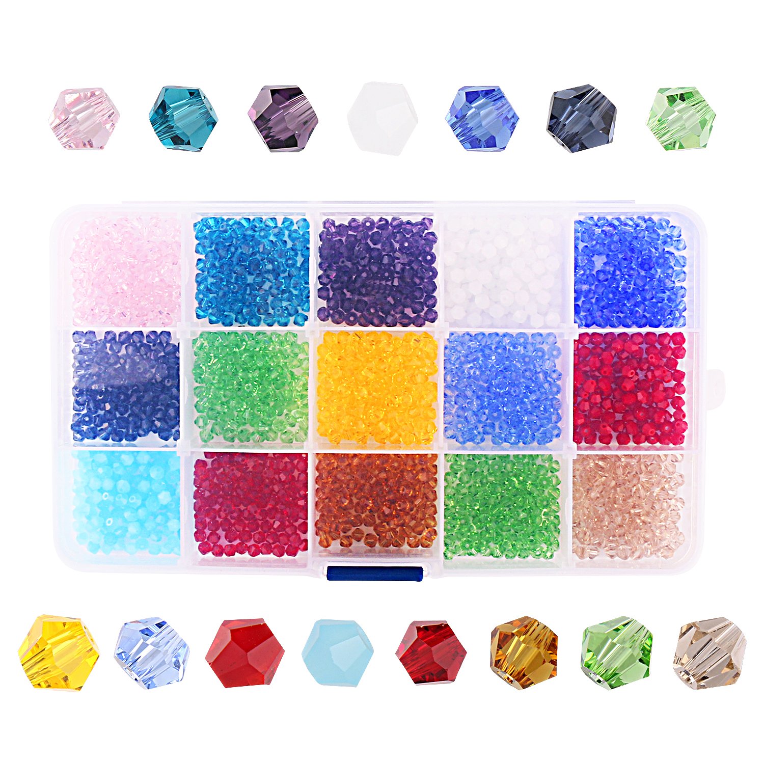 ZEYAN Crystal Beads Faceted Bicone Shape beads 15 Color 1500pcs glass beads for jewelry making Wholesale Mix lot(ZYSJZ001-B)