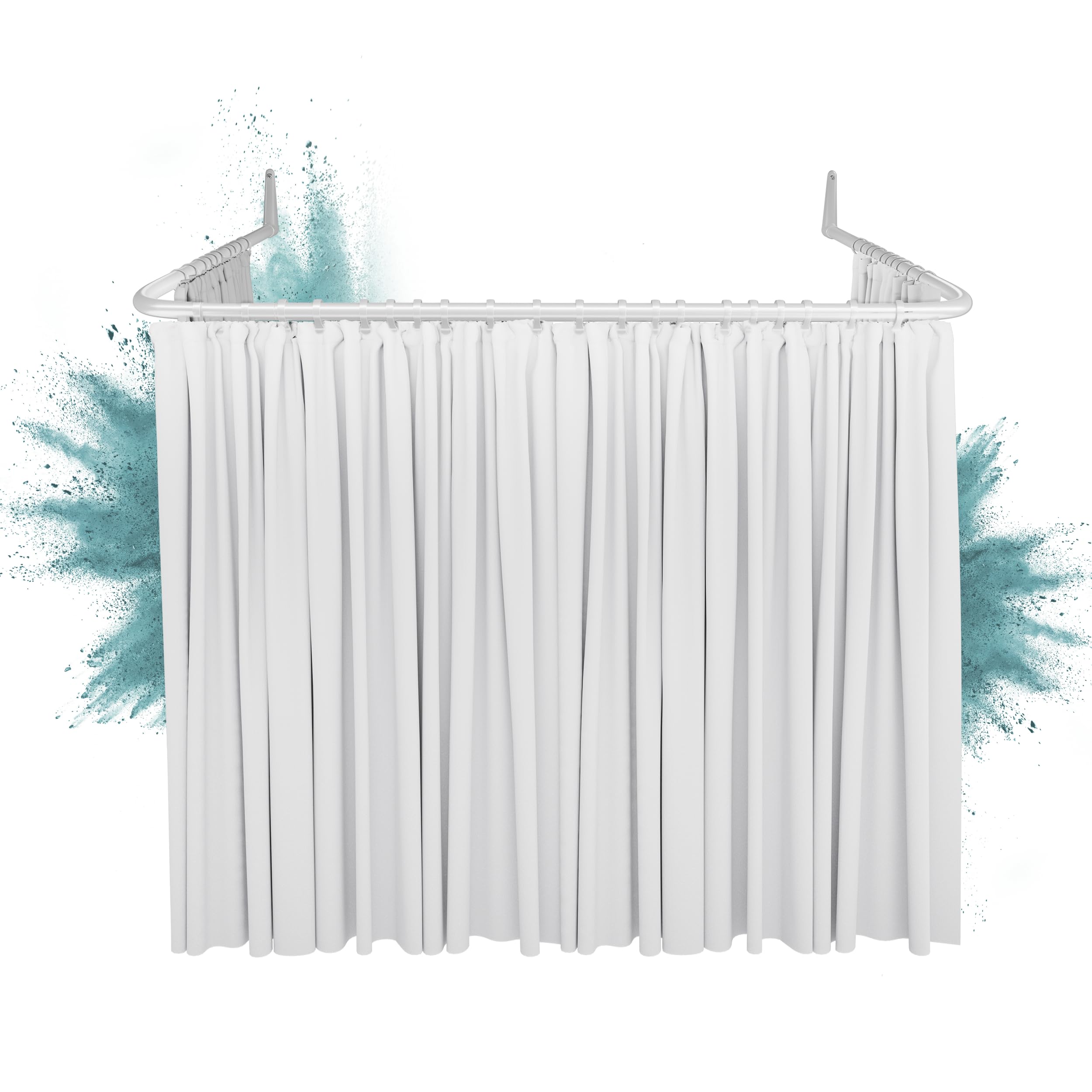 Erica U-shaped Shower Curtain Rail, Shower Curtain Pole 85x95x85 cm, Wall Mounted Shower Pole without Ceiling Mount, Shower Rail in White Powder Coated Steel, Curved Shower Rail, Made in Sweden