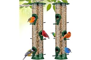 Gray Bunny 2 Pack, 14 Inches Tube Bird Feeders for Outdoors Hanging, 6 Feeding Ports, Hard Plastic Bird Feeder Outdoor Weatherproof & Steel Hanger, Wild Bird Feeders, Finch Feeder, Outside Hanging