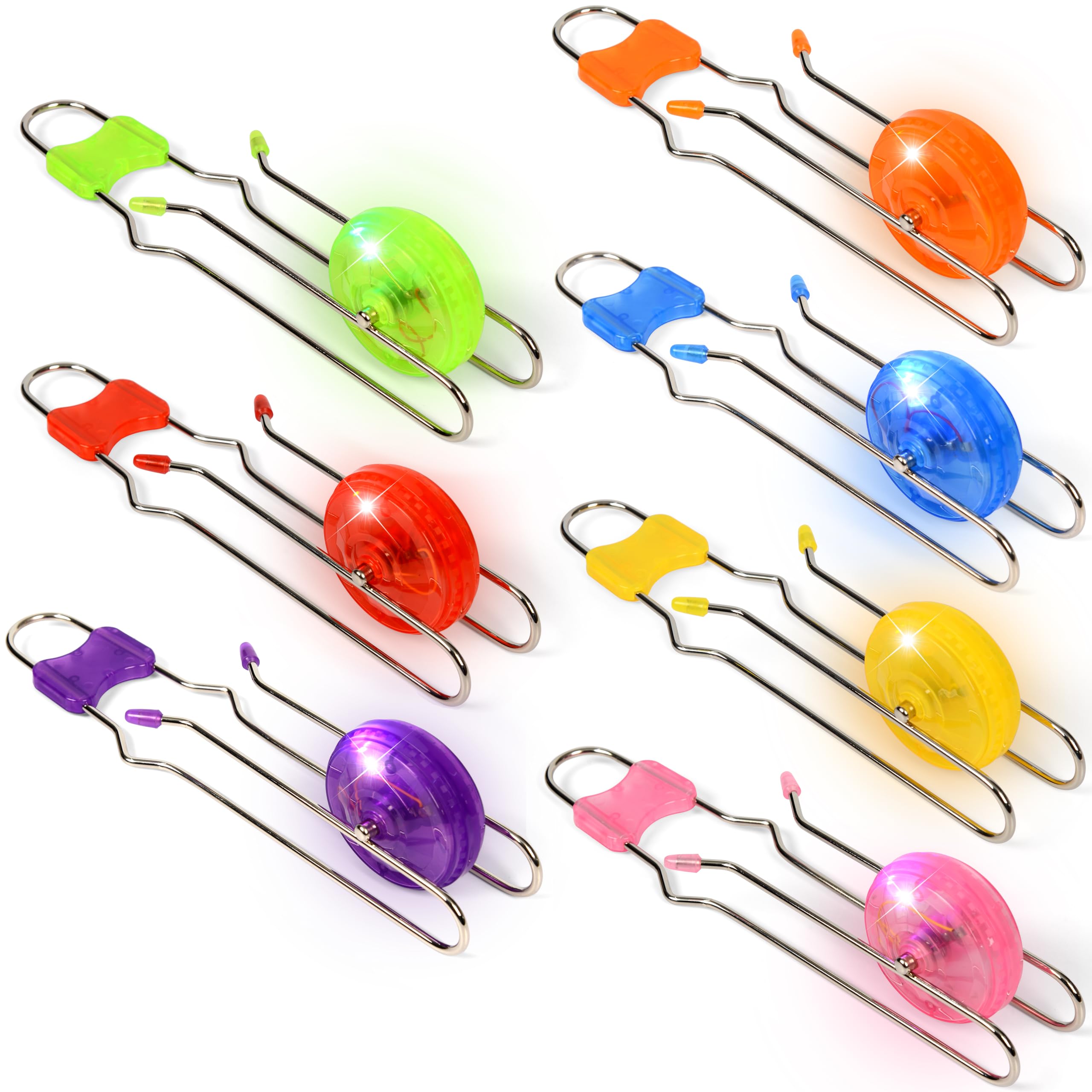Lorspock 7 Pack Retro Light Up Gyro Wheels Set, 8.5'' Retro Magic Rail Twirler Sensory Toy with Spinning Wheel and Flashing LEDs, Stocking Fillers, Party Bag Fillers for Kids(7 Colors)