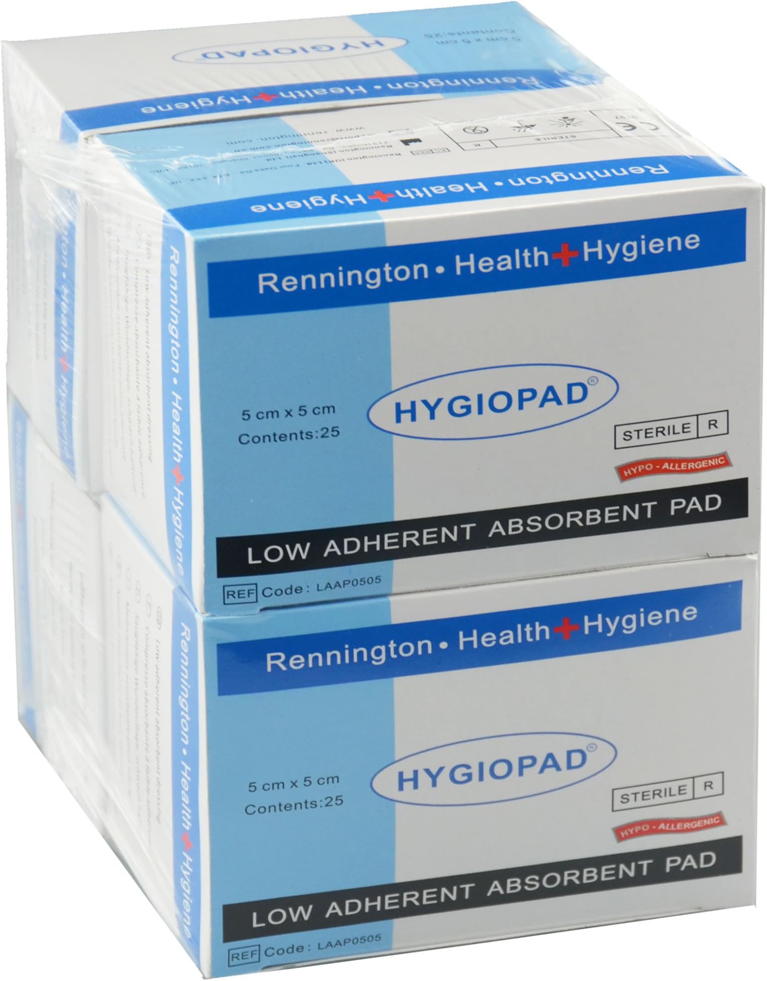 Pack of 100 Low Adherent Sterile Absorbent Wound Dressing Pads (5cm x 5cm)