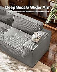 Marsail 80" L Shaped Sofa Modular, Corduroy Cloud