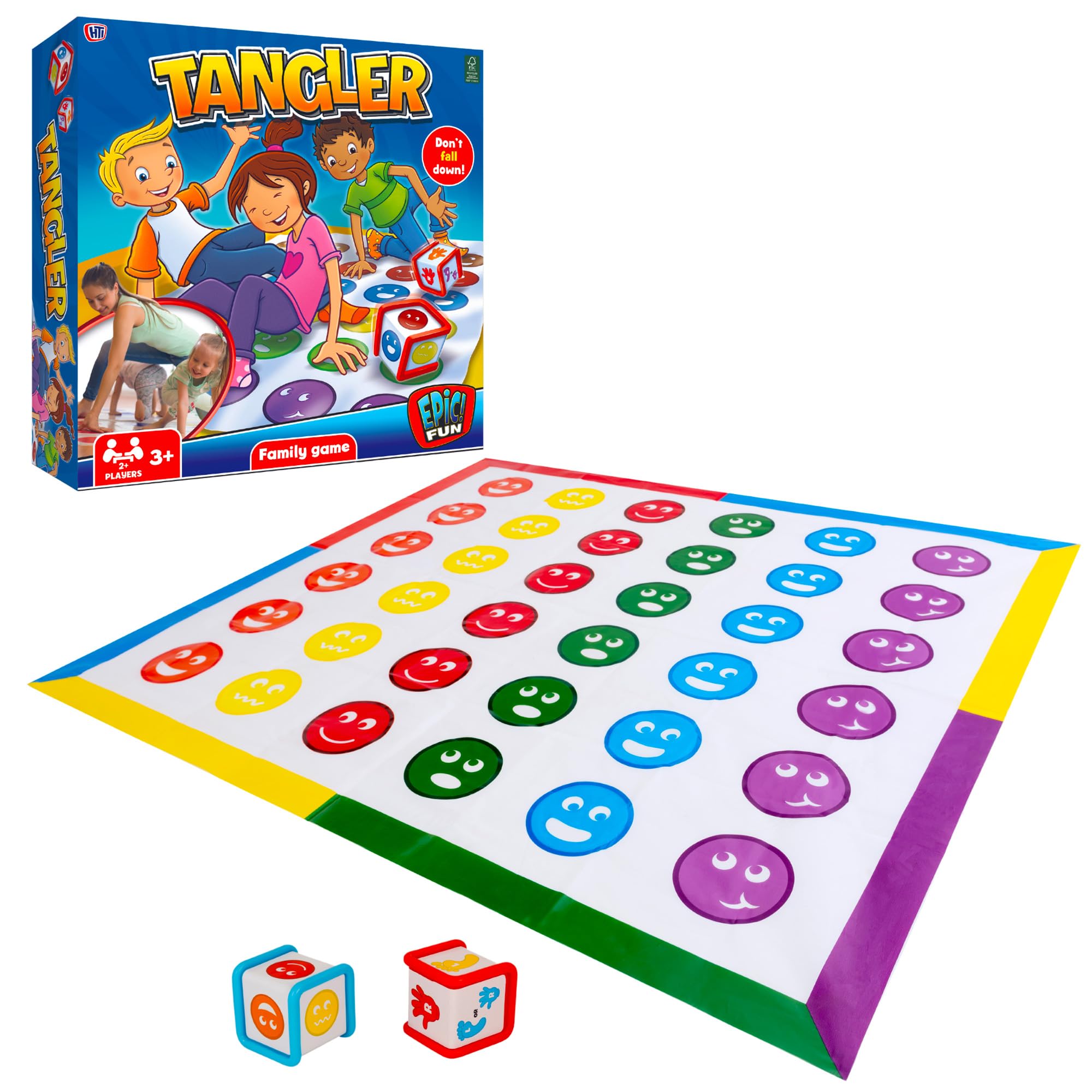 Wowow Toys & Games Tangler Family Board Game Set | 2 x Coloured Dice and Large Floor Mat Twist and Turn your body Don't Fall Down Funny Family Game of Balance and Agility Kids Party Game