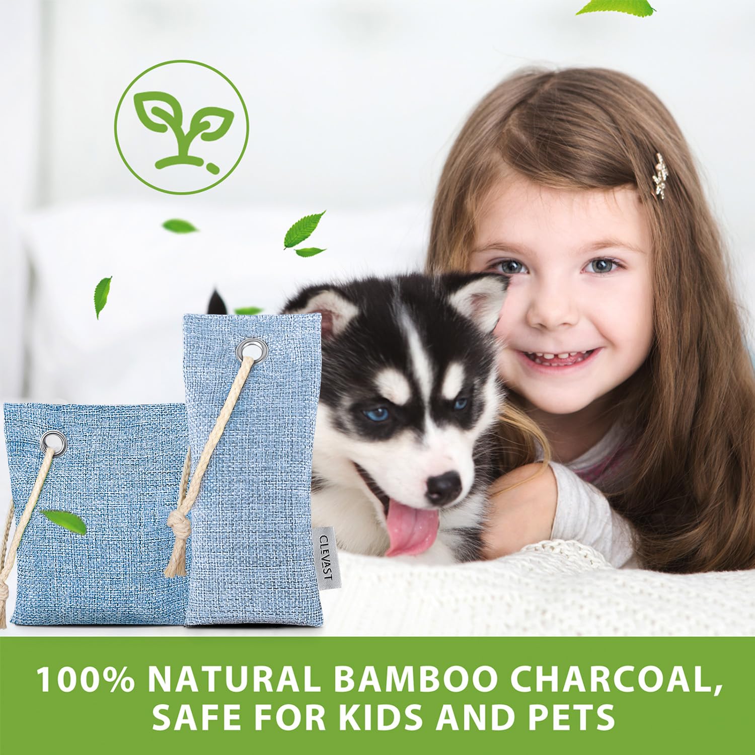 CLEVAST 16 Pack Activated Bamboo Charcoal Air Purifying Bags(8x100g, 8x50g), Natural Fresh Odor Absorber, Deodorizer and Moisture Eliminator, Air Purifier Bags for Home, Closet, Car Air freshener