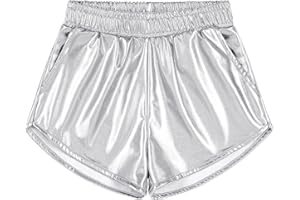 BOOPH Girls Metallic Shorts Kids Sparkly Dance Outfits Shiny Hot Pants Athletic Shorts for Girls