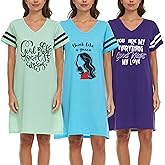 Lati Fashion 3 Pack Nightgowns For Women Soft Cotton Short Sleeve Sleepshirt Casual Sleepwear Nightdress Size S-3X