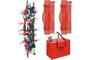 RUODON 12 Pack Christmas Lights Storage Holders with Storage Bag Hanging Rope Cord String Winder Organizer Holiday Lights Storage Hold Up to 164 Feet for Tree Lights, Electric Cords, Garlands (Red)