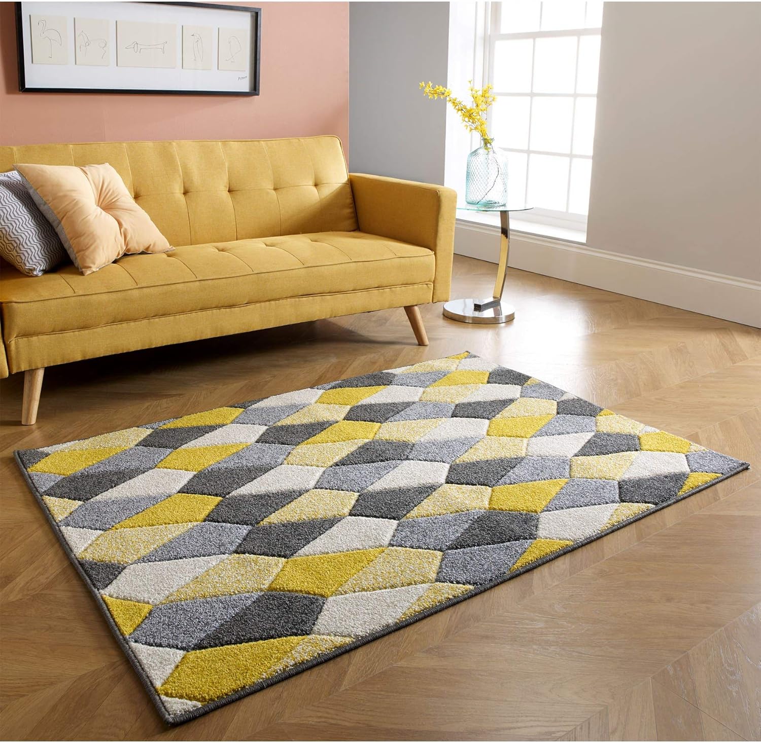 Portland 1290 E Rug Grey Charcoal Cream Yellow Deep Carved Effect 120 x