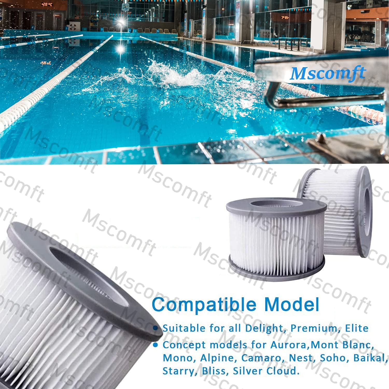 Mscomft Whirlpoal zubehör für MSPA Whirlpoal Ersatz Filter Filterkartusche Doppelpack für aufblasbare Pools,Filter Cartridge für Filter für Whirlpoal (Wasserfilter Modell ab 2020) (4pcs) 3