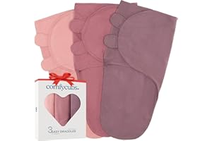 Comfy Cubs – Lot de 3 couvertures d’emmaillotement pour bébés, nouveaux nés, fille et garçon, faciles à régler (Taille S 0-3 