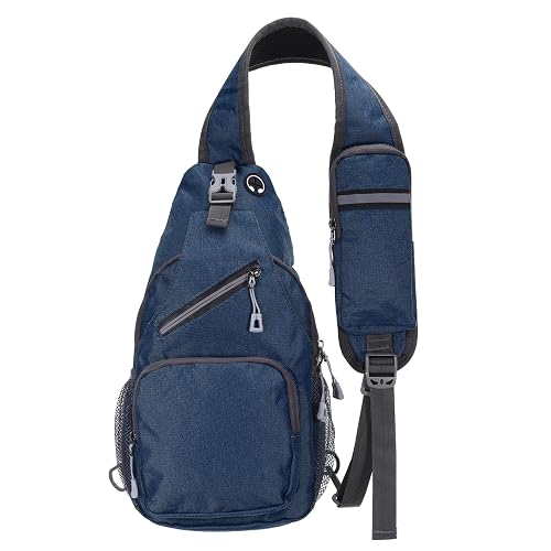DTGN Oxford Small Sling Bag - 7.48"x15" (LXH) - Good for Women Men Hiking Travel Cycling - Multipurpose Crossbody Backpack Casual Packs with Headphone Jack - Dark Blue