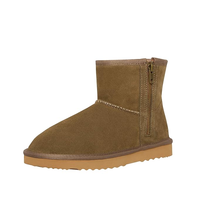 SKUTARI Classic Zipper Boots, In Handarbeit gefertigte italienische Damen-Lederstiefel mit kuscheligem Kunstfell und Anti-Rut