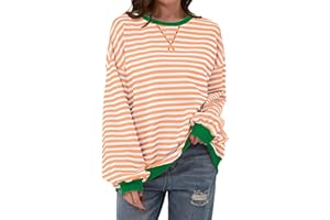 TERIVEEK Women Oversized Striped Color Block Long Sleeve Crew Neck Sweatshirt Casual Loose Pullover Y2K Shirt Top
