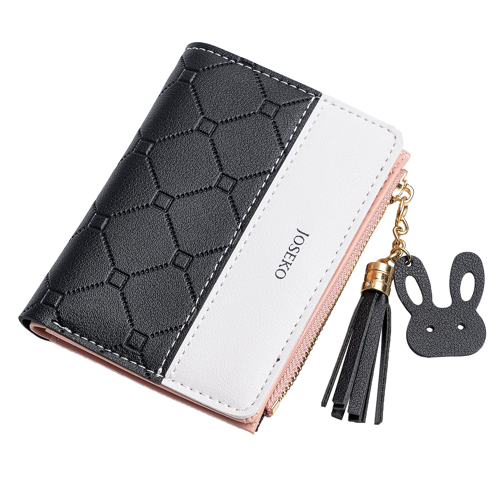 JOSEKO Girls Wallet, Tassels PU Leather Multi-Slots Short Money Bag Slim Card Holder Purse for Women and Ladies with Heart-Shaped Metal Tassels Pendant Gift Bifold Clutch
