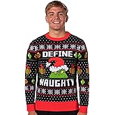Dr. Seuss Grinch Men's Define Naughty Fair Isle Holiday Ugly Sweater for Christmas