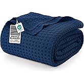 Utopia Bedding Navy 100% Cotton Waffle Blanket 300 GSM [King - 90x108 Inch] Soft Lightweight Breathable Bed Blanket for All Season