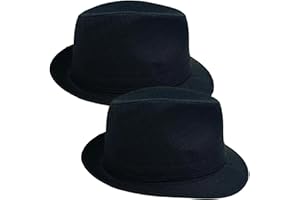 2 Pack Classic Fedora Hats Short Brim Trilby Panama Caps Cosplay Costumes Jazz Hat