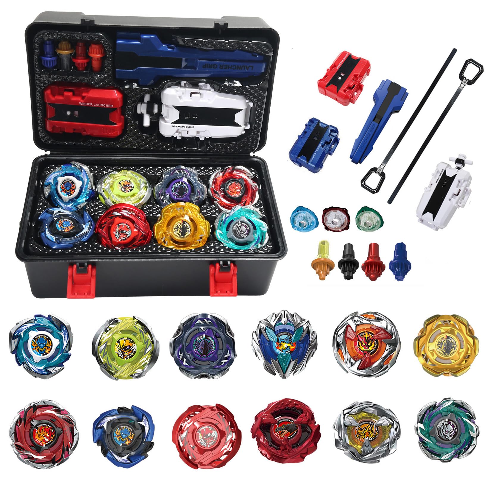 Wotean 12-Top Battle Set, 3 Launchers + 1 Handle + 3 Center Rings + 4 Bases, with Storage Box, Birthday Gift, XD168-C