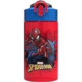 Zak Designs Marvel SpiderMan Kids Spout Cover and Built-in Carrying Loop Made of Plastic, Leak-Proof Water Bottle Design (BPA