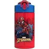 Zak Designs Marvel SpiderMan Kids Spout Cover and Built-in Carrying Loop Made of Plastic, Leak-Proof Water Bottle Design (16 oz, BPA-Free)