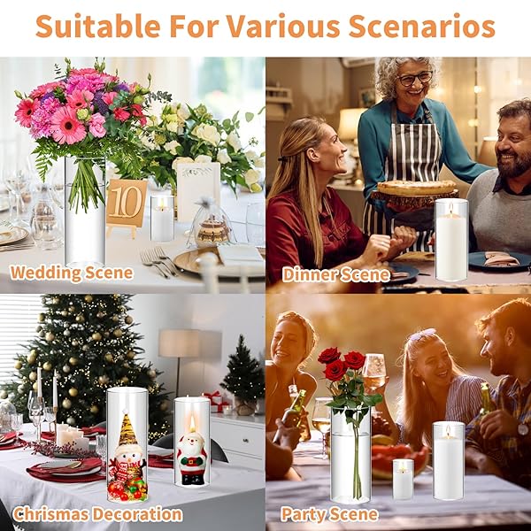 SCAWIM 48PCS CLEAR VASES FOR CENTERPIECES, 4,6,8,10 INCH GLASS CYLINDER VASES, TALL HURRICANE FLOWER VASE BULK FOR FLOWER ARRANGEMENTS, HURRICANE CANDLE HOLDER FOR TABLE, HOME, PARTY, WEDDING DECOR