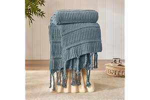 Boho Knitted Chenille Blanket with Tassels - Lightweight & Soft All-Season Throw - 3D Classic Pattern for Living Room Bedroom