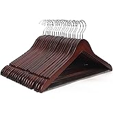 JS HANGER Wooden Coat Hangers, 20 Pack High Grade 17.5 Inch Wood Suit Hangers with Non Slip Pant Bar - Extra Smooth and Splinter Free Walnut Finish