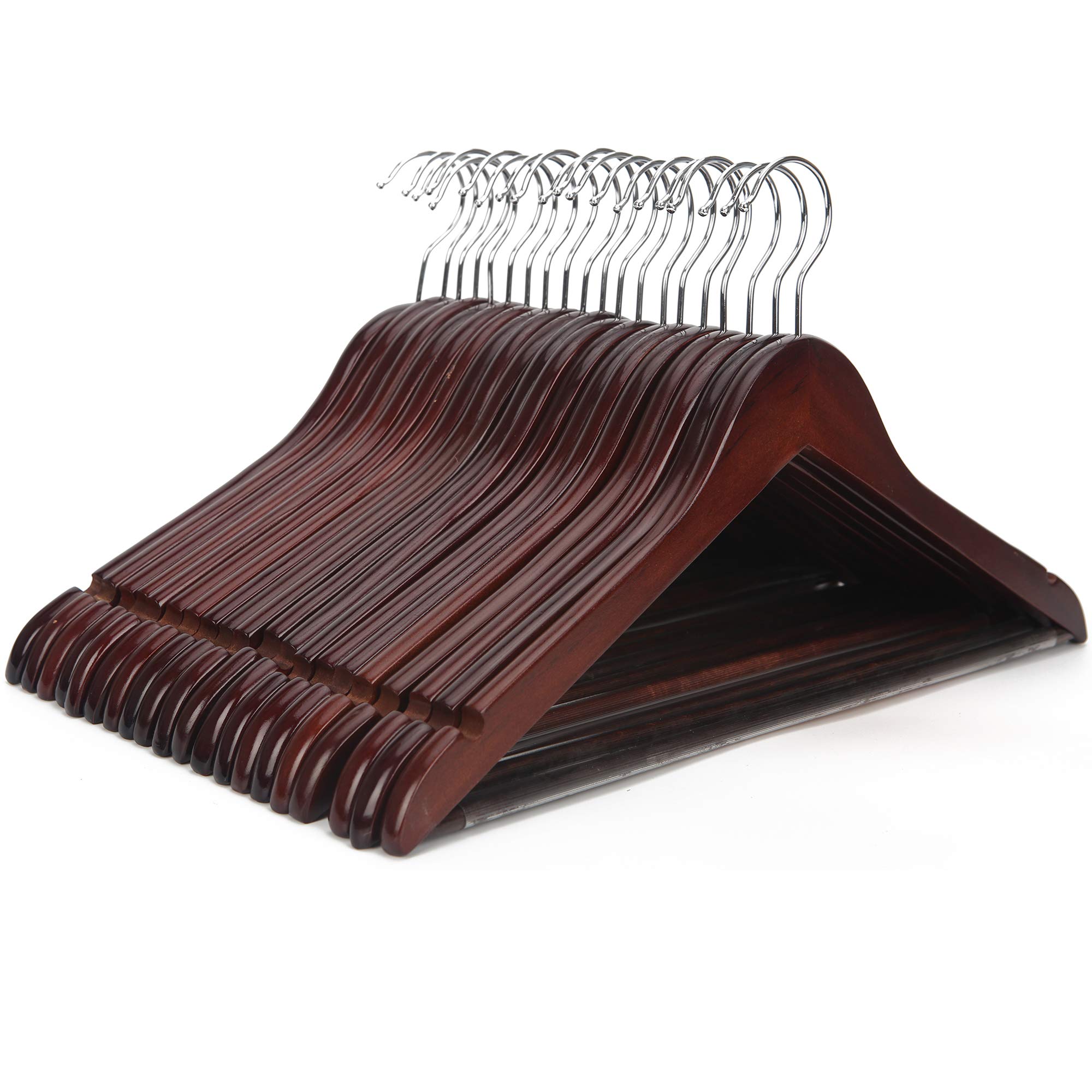 Photo 1 of JS HANGER Wooden Coat Hangers, 20 Pack High Grade 17.5 Inch Wood Suit Hangers with Non Slip Pant Bar - Extra Smooth and Splinter Free Walnut Finish