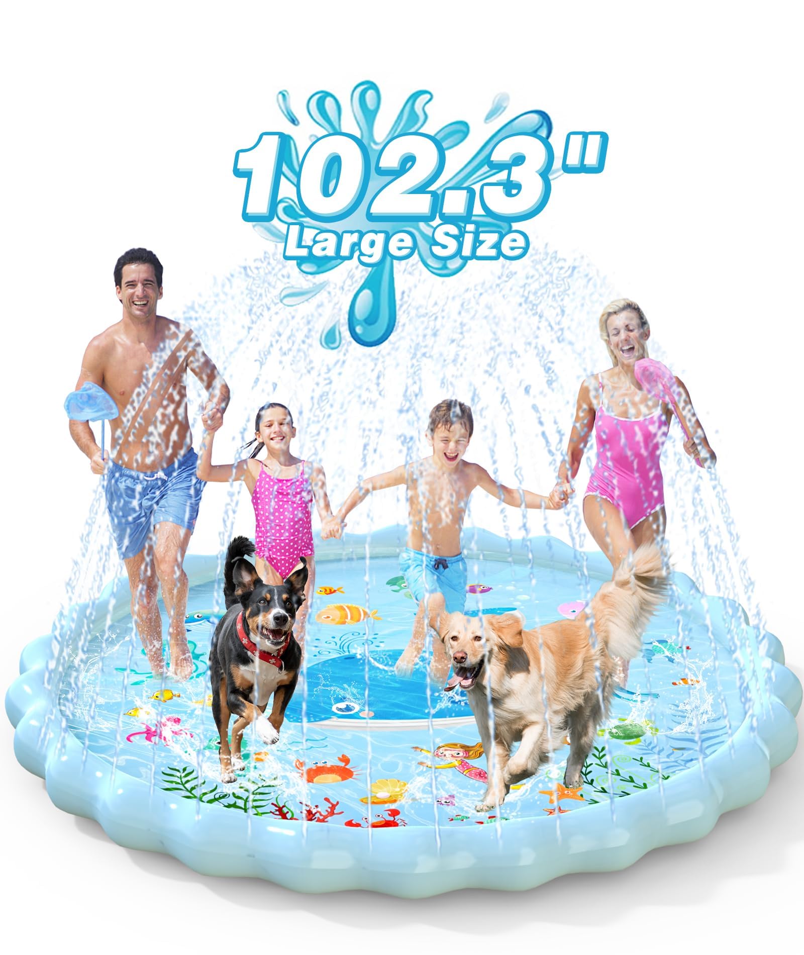 EPN Splash Pad, Extra Large Sprinkler Play Mat Fun for Kids, Thicker Summer Outdoor Water Toys Toddler Pool for 3-12 Years Old Children Boys & Girls (102.3")
