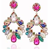 VANGETIMI Fashion Rhinestone Statement Drop Dangle Earrings Large Colorful Crystal Chandelier Earrings for Women Bridal Wedding Party Prom