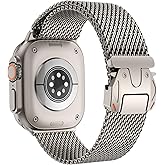 FULLIFE Milanese Mesh Loop for Apple Watch Band Apple Watch Ultra 3/2/1 Band 49mm 46mm 45mm 44mm Men Women, Stainless Steel Metal Band Parachute-style Buckle for iWatch Series 11 10 9 8 7 6 SE3 5 4 3